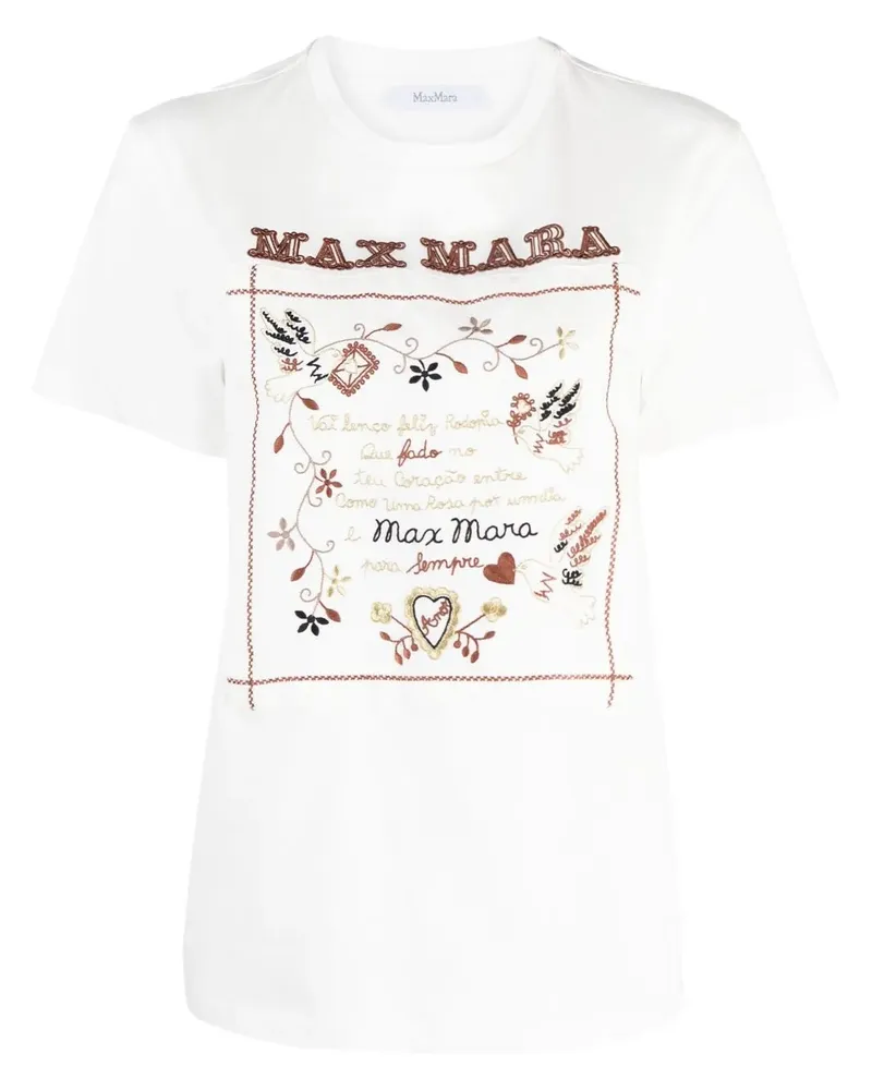 Max Mara T-Shirt mit Slogan-Stickerei - Weiß Weiß