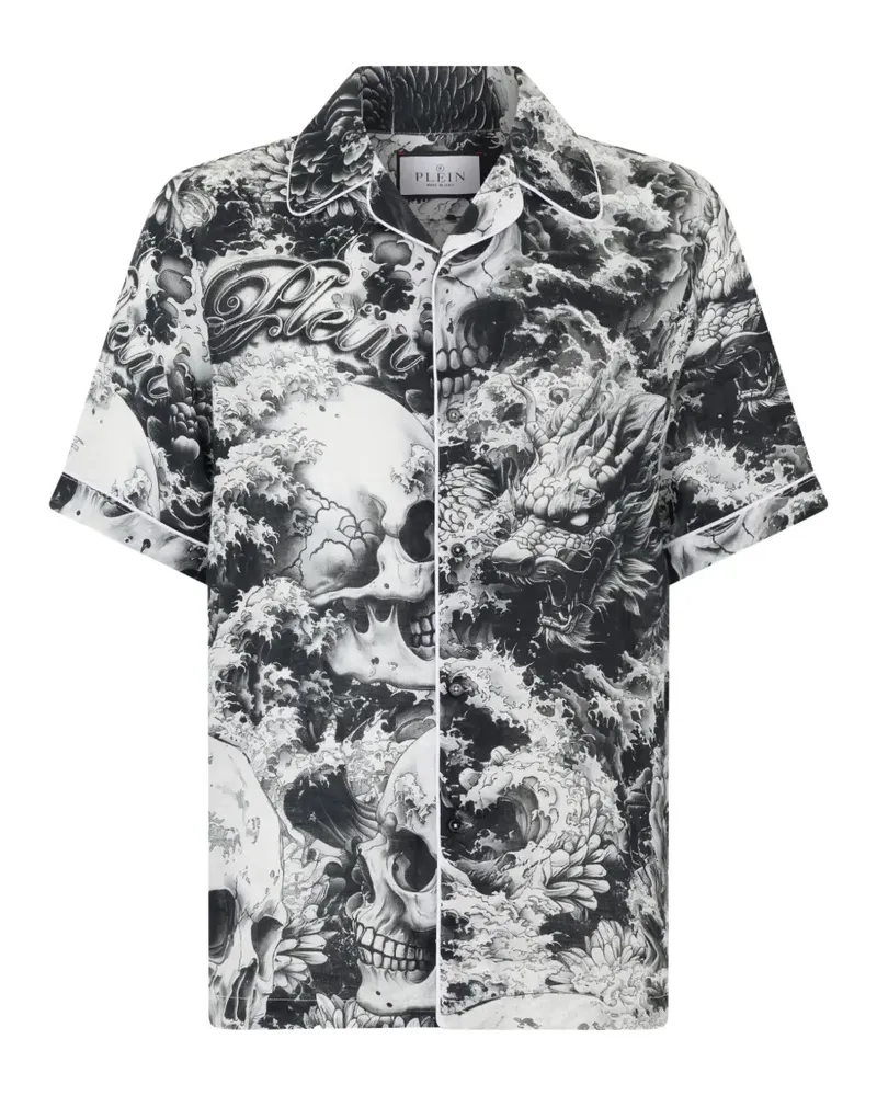 Philipp Plein skull dragon print bowling shirt - Schwarz Schwarz
