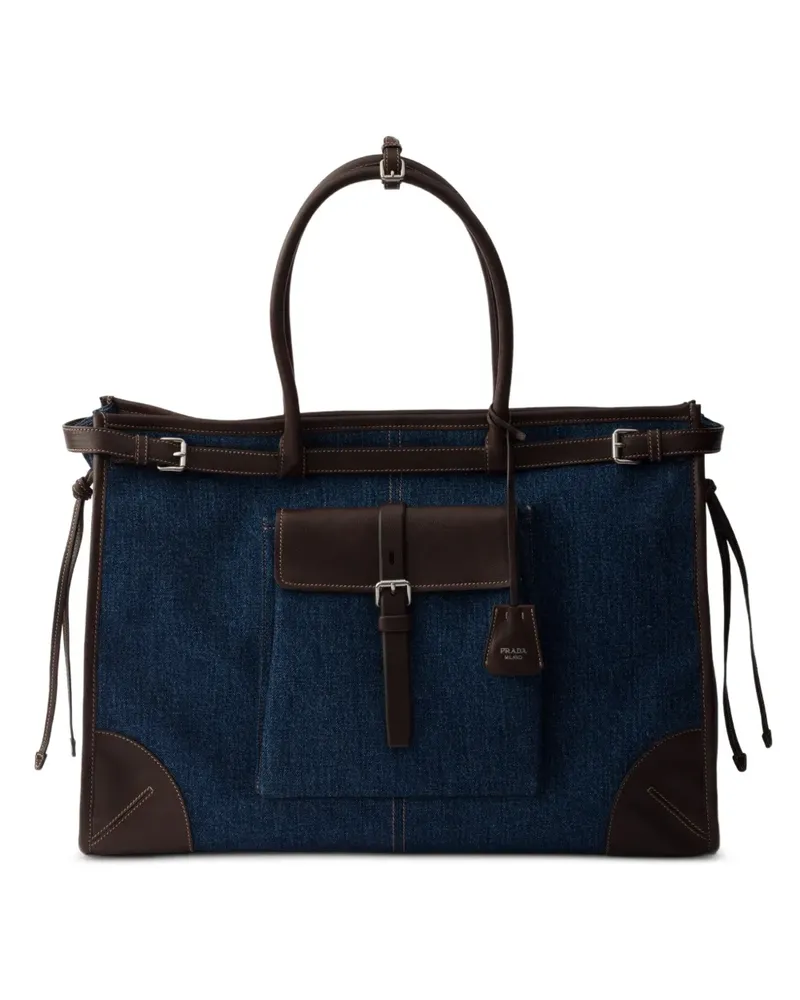Prada Bonnie denim and leather tote bag - Blau Blau