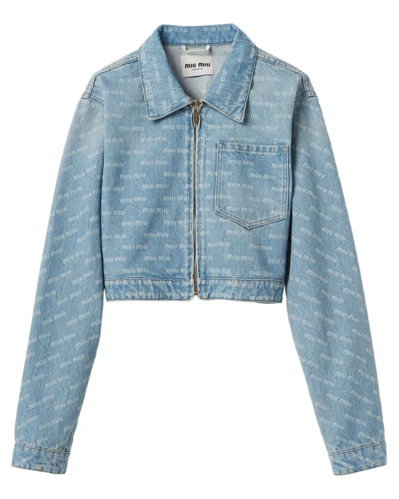 Miu Miu Cropped-Jeansjacke mit Logo-Print - Blau Blau