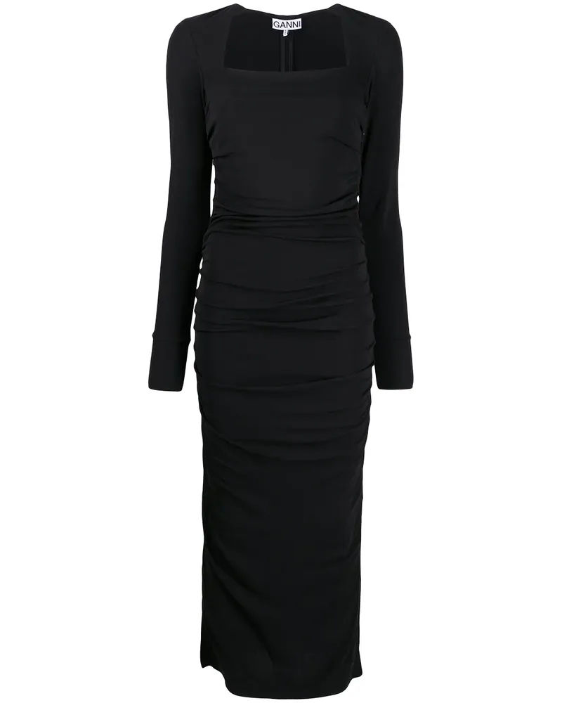 Ganni Kleid mit eckigem Kragen - Schwarz Schwarz