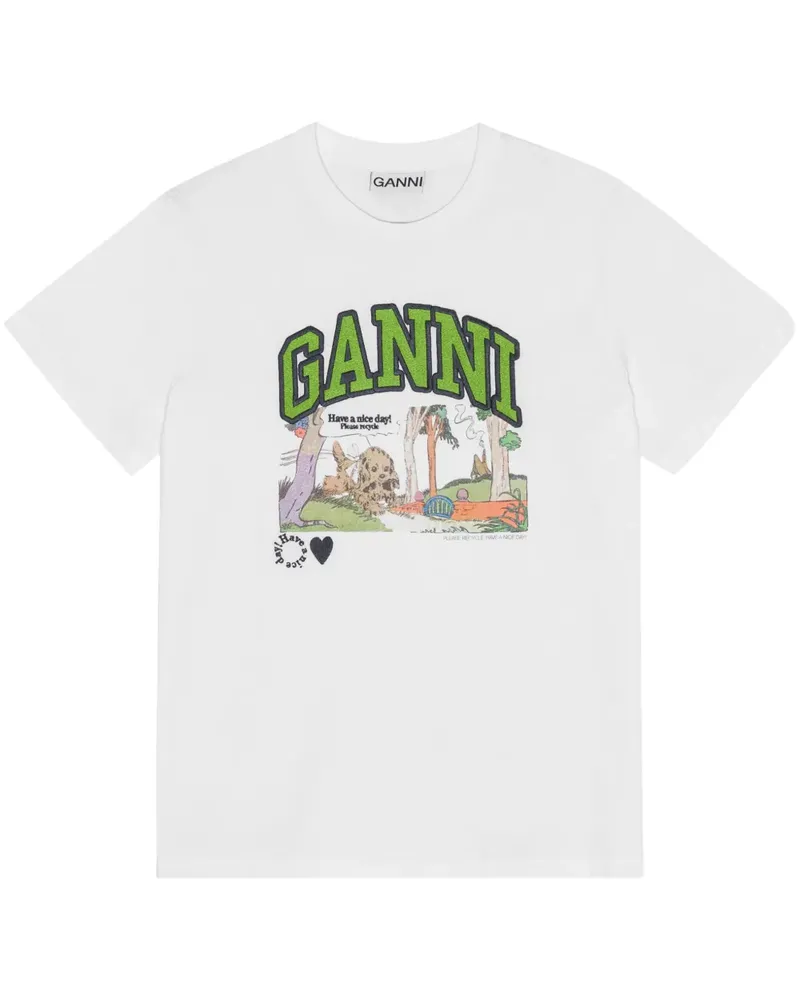 Ganni T-Shirt mit Print - Weiß Weiß