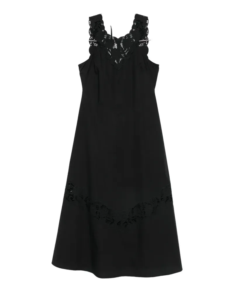 Twin-Set lace-detail crew neck midi dress - Schwarz Schwarz