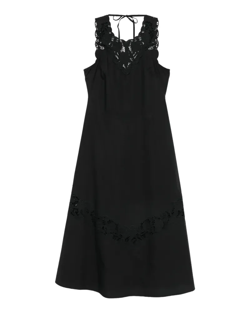 Twin-Set lace-detail crew neck midi dress - Schwarz Schwarz