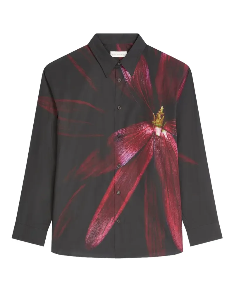 Dries van Noten Hemd mit Blumen-Print - Schwarz Schwarz