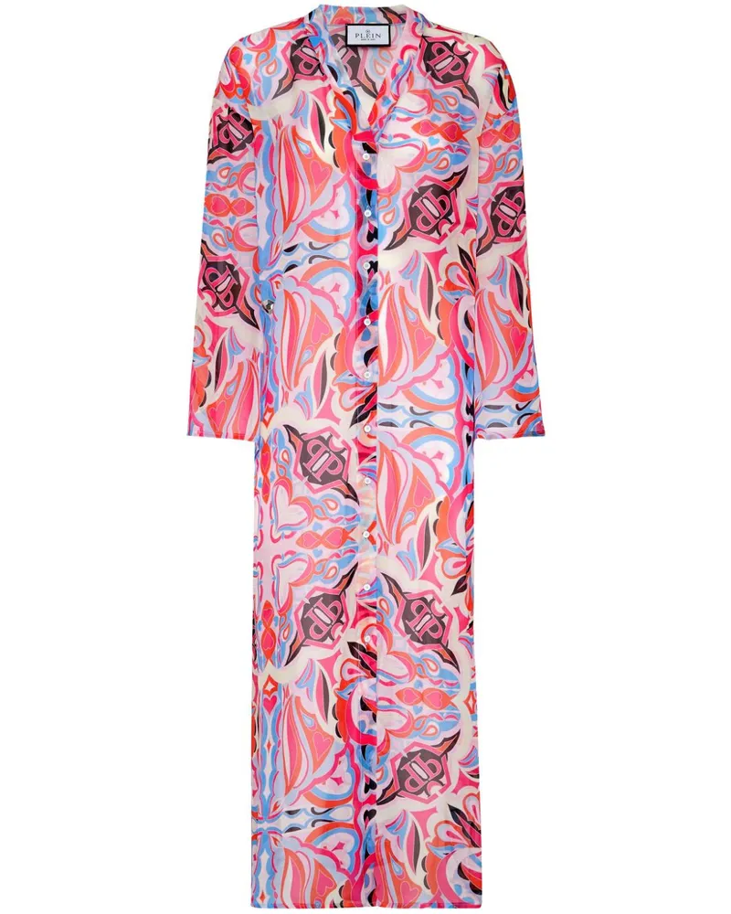Philipp Plein Seidenkleid mit Print - Rosa Rosa