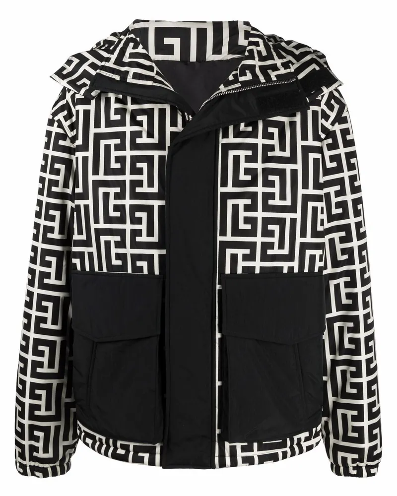 Balmain Gefütterte Jacke mit Logo-Print - Schwarz Schwarz