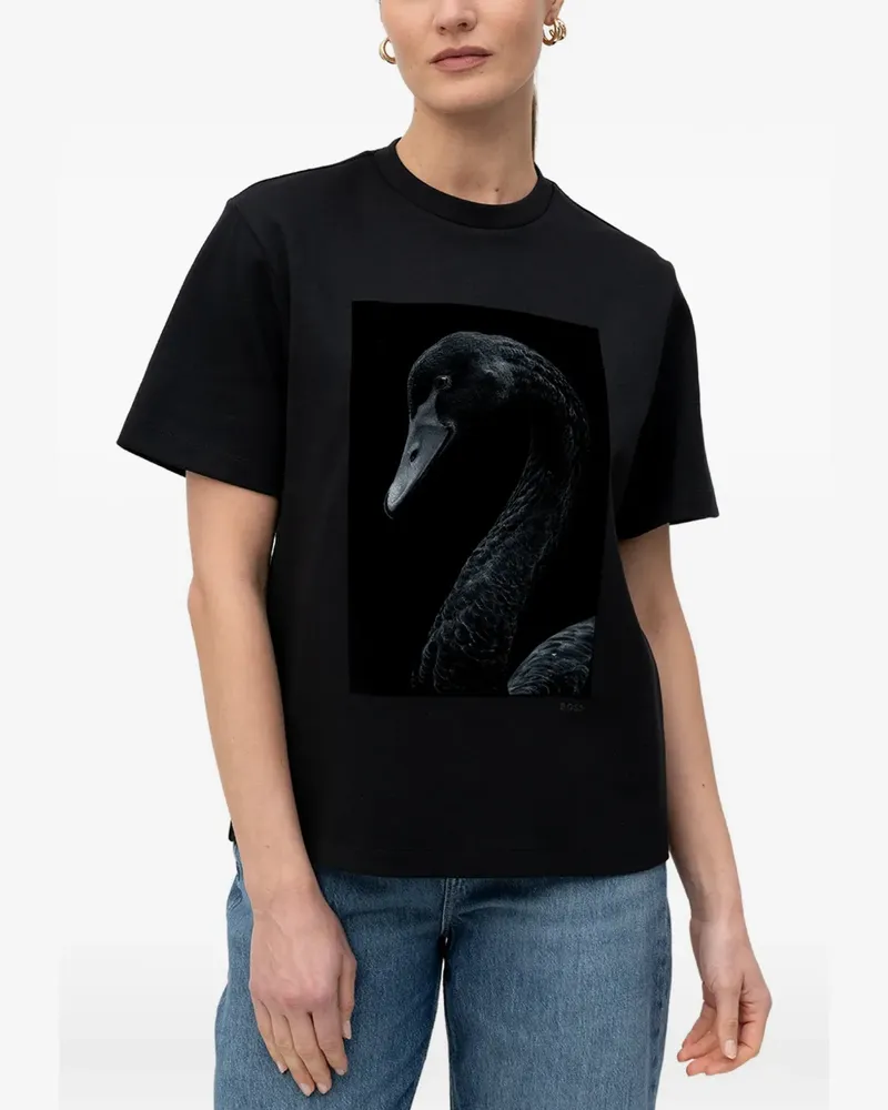 HUGO BOSS swan-print T-shirt - Schwarz Schwarz