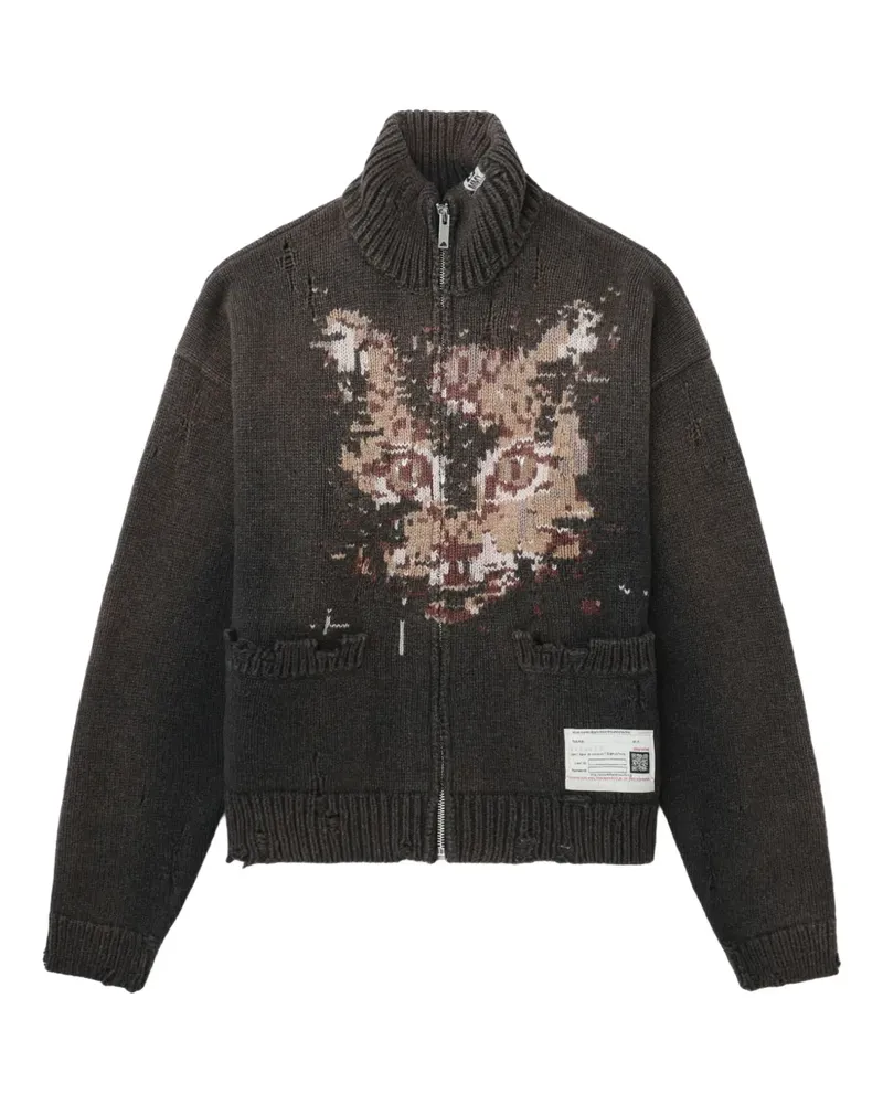 MIHARAYASUHIRO Cardigan im Distressed-Look mit Katzengesicht - Schwarz Schwarz