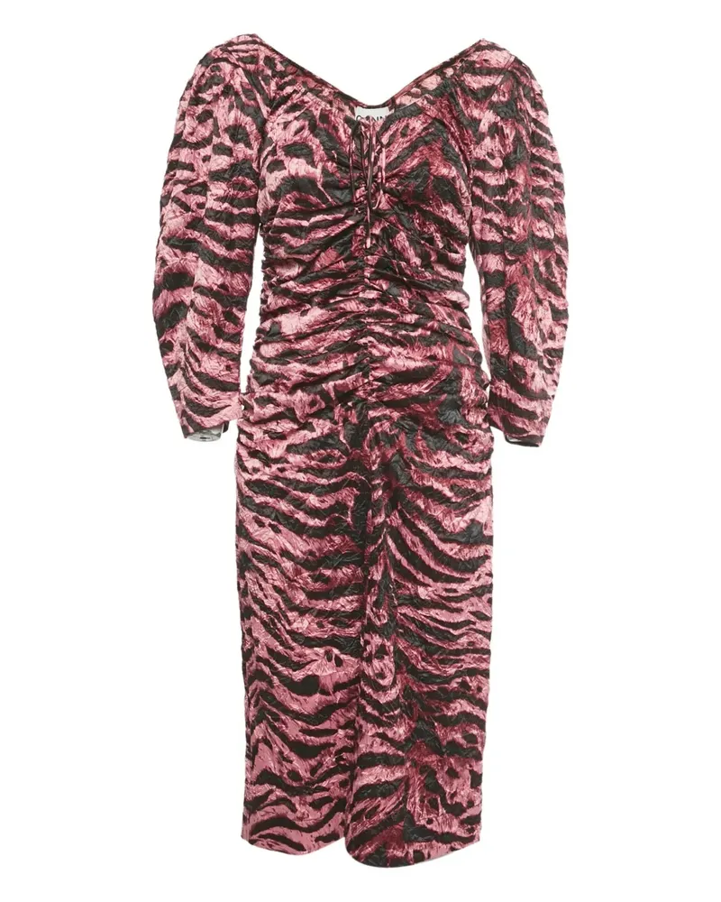 Ganni zebra-print ruched dress - Rosa Rosa