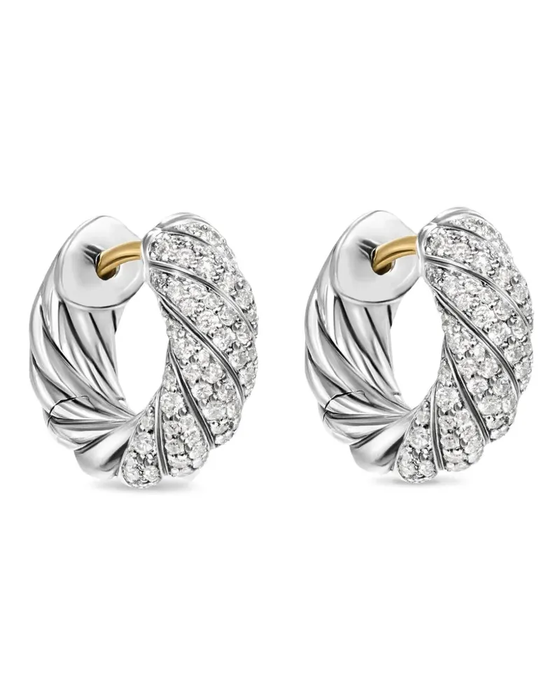 David Yurman Sculpted Cable Sterlingsilber-Creolen mit Diamanten (14,4mm Silber