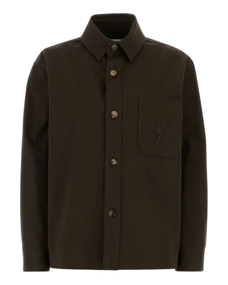 Saint Laurent logo-embroidered cotton jacket - Braun Braun