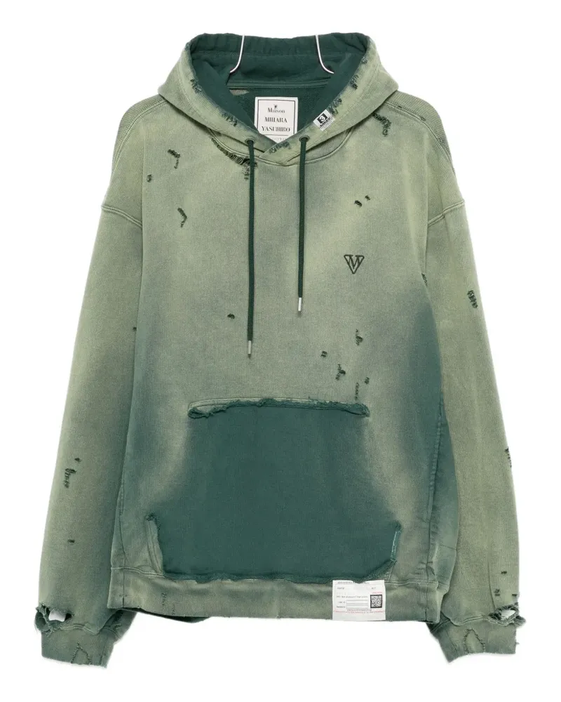 MIHARAYASUHIRO Hoodie im Distressed-Look - Grün Grün