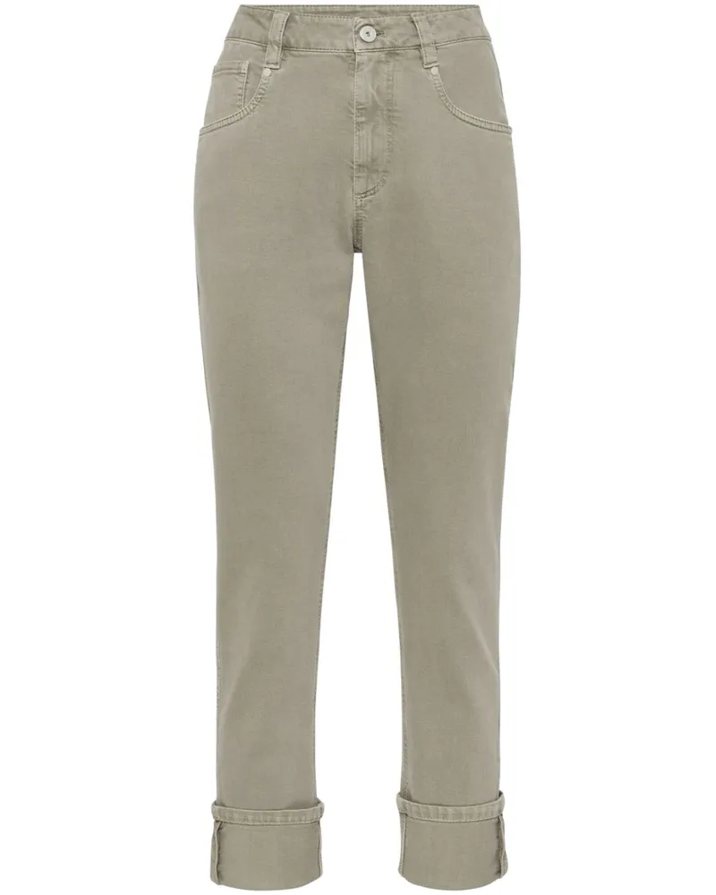 Brunello Cucinelli Halbhohe Straight-Leg-Jeans mit Monili-Kette - Grün Grün