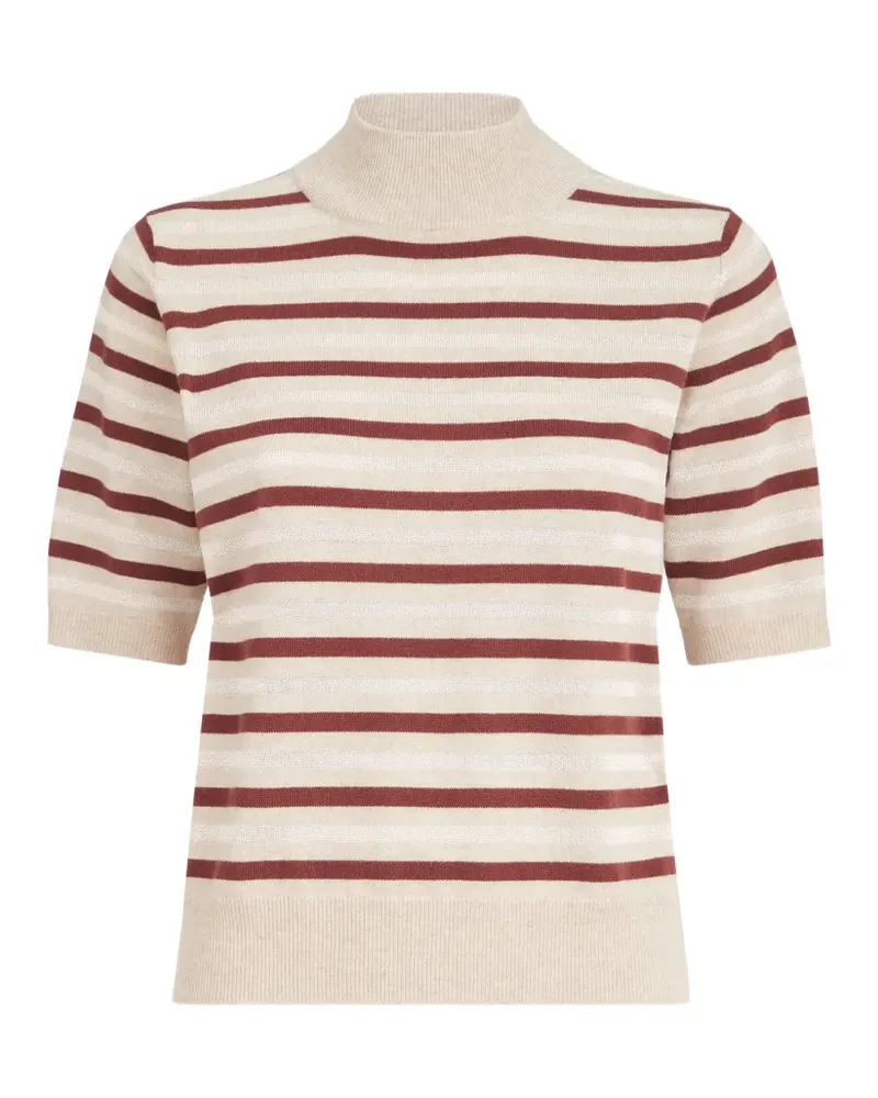 Brunello Cucinelli T-Shirt aus Kaschmir, Seide und Schurwolle mit funkelnden Streifen - Nude Nude