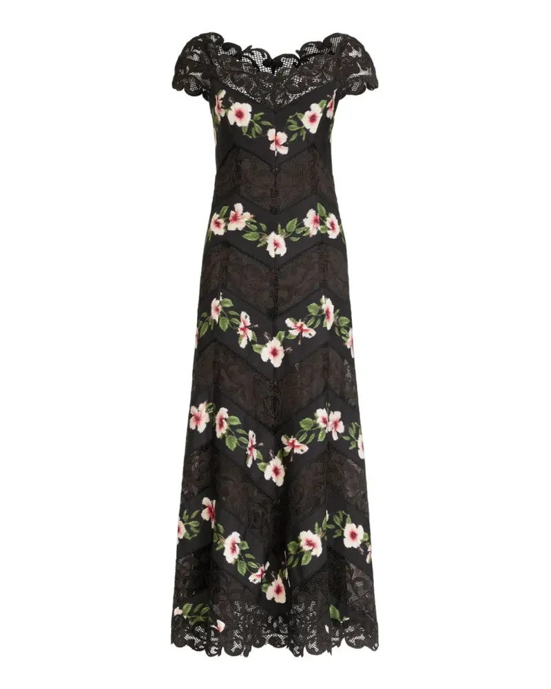 Oscar de la Renta chiné hibiscus striped faille midi dress - Schwarz Schwarz