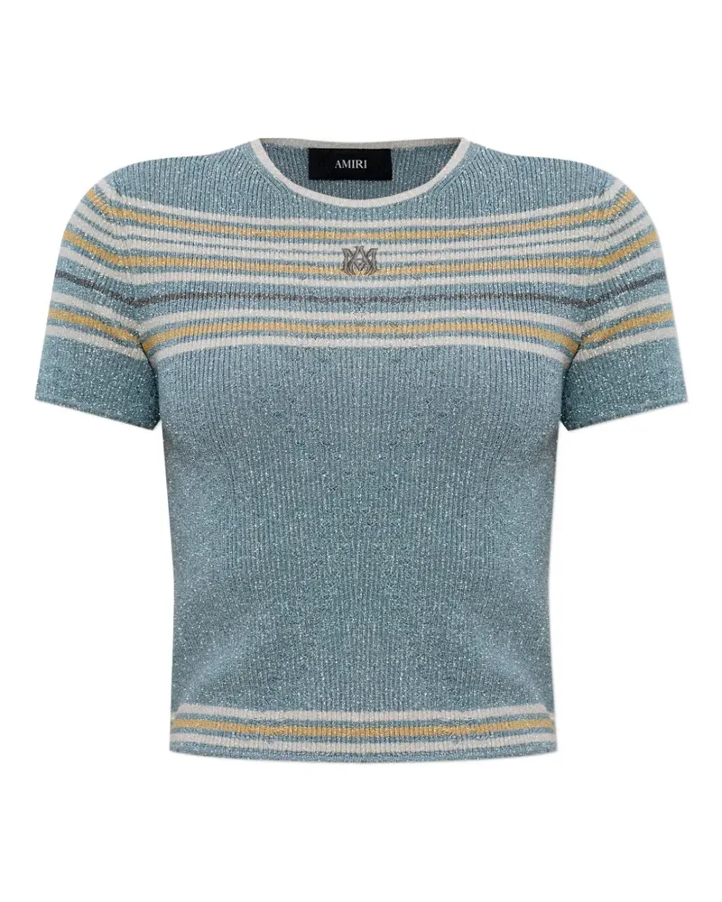 Amiri Gestreiftes Hemd mit Logo-Schild - Blau Blau