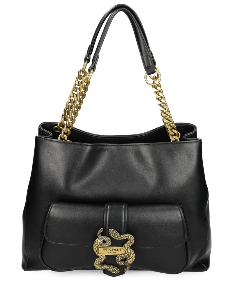 Just Cavalli Tote Bag mit Schlangen-Schild - Schwarz Schwarz