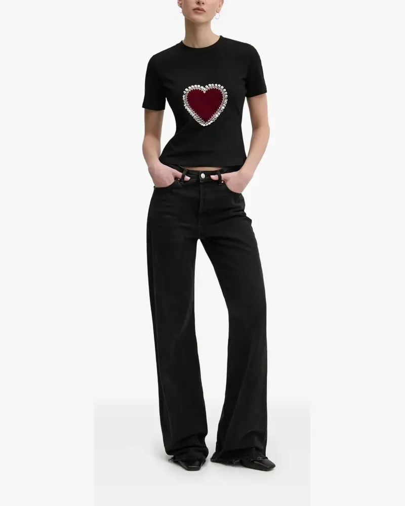 Never Fully Dressed T-Shirt mit Samtherz-Verzierung - Schwarz Schwarz
