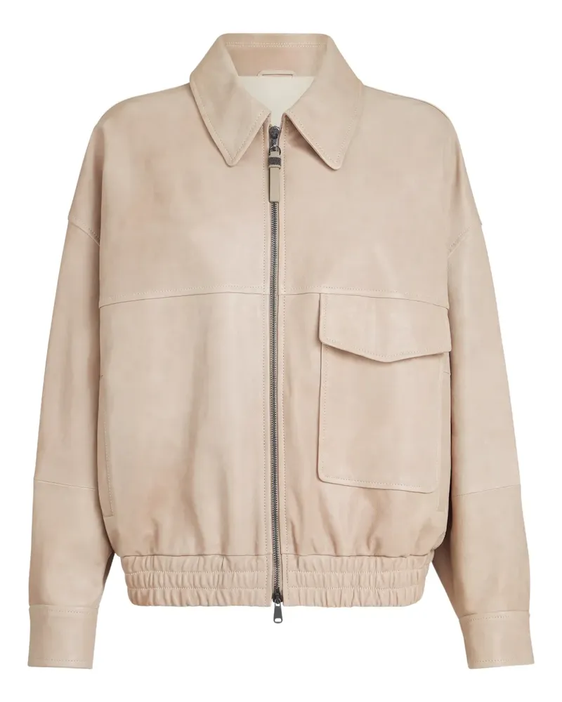 Brunello Cucinelli Lederjacke mit Monili-Detail - Nude Nude