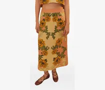 Midirock mit Blumen-Print - Nude