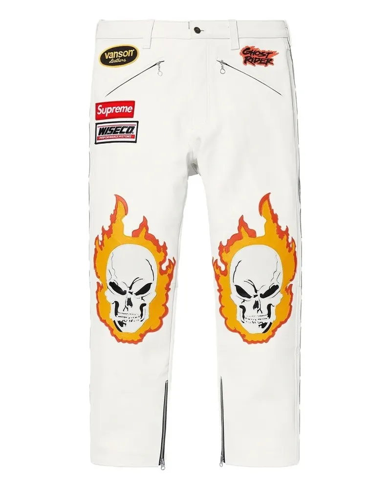 Supreme Being Flame Skull Hose mit Kette - White White