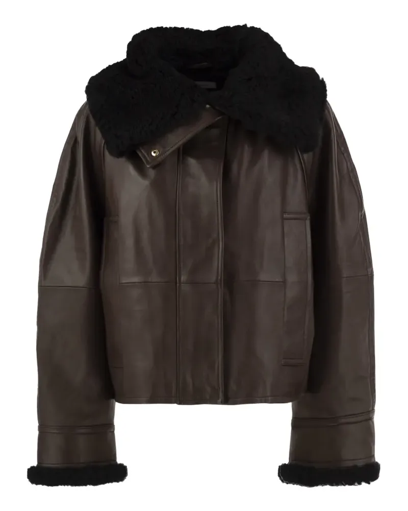 SPORTMAX Lederjacke mit Shearling-Kragen - Braun Braun