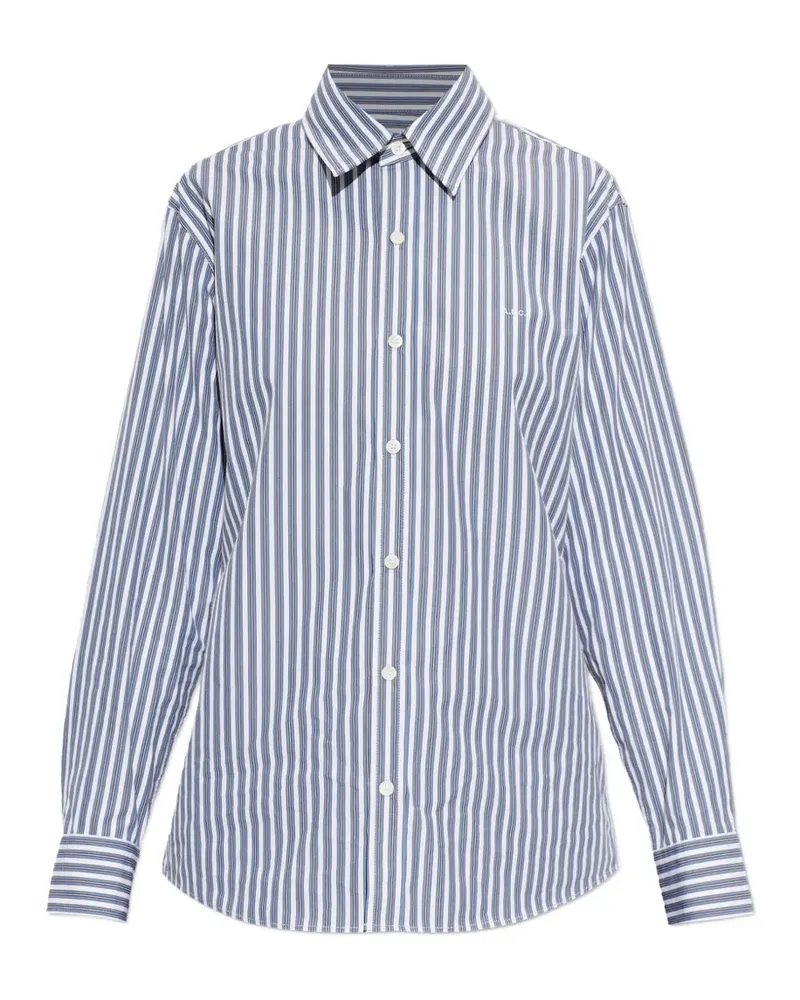 A.P.C. striped embroidered-logo shirt - Blau Blau
