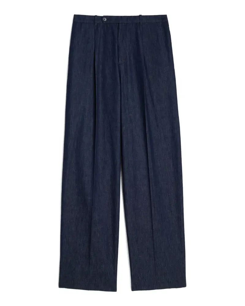 Jil Sander Lockere Hose aus leichtem Baumwoll-Chambray mit Falten vorne - Blau Blau