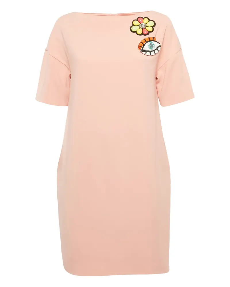 Moschino flower appliqué eye brooch mini dress - Rosa Rosa