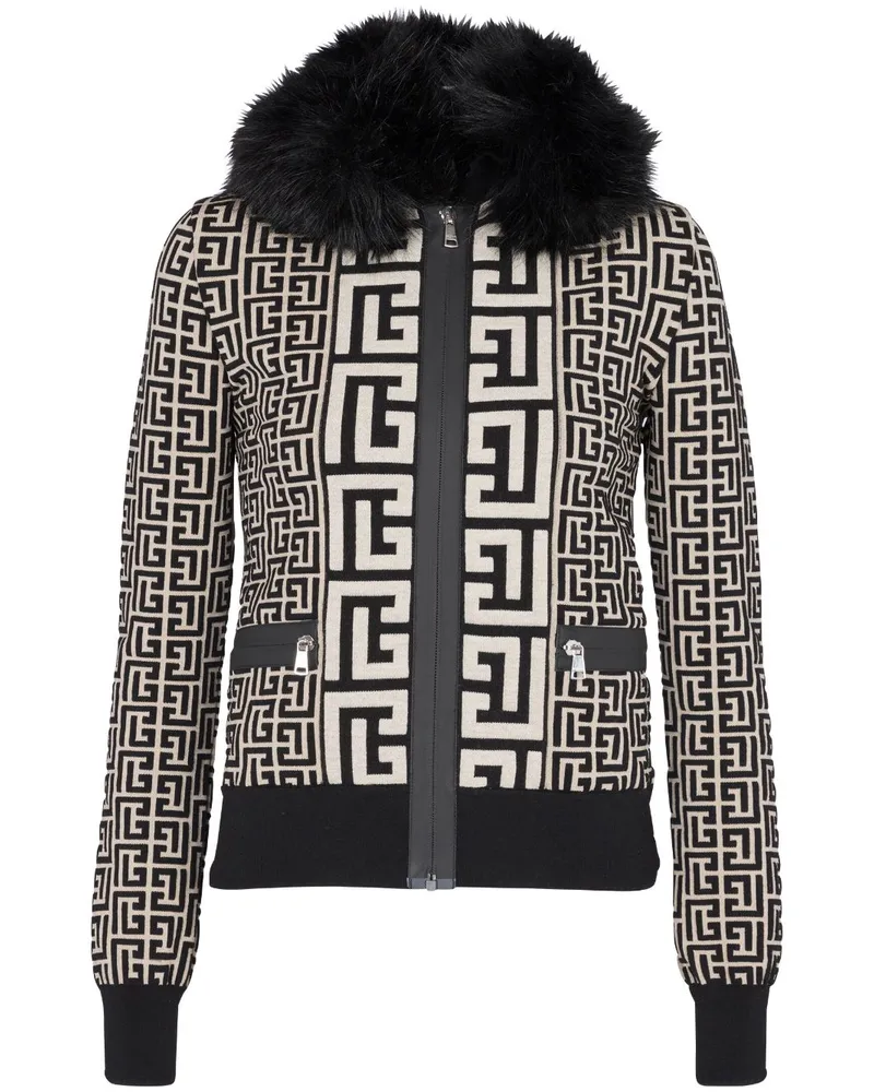 Balmain Jeansjacke mit Faux-Fur-Kragen - Schwarz Schwarz