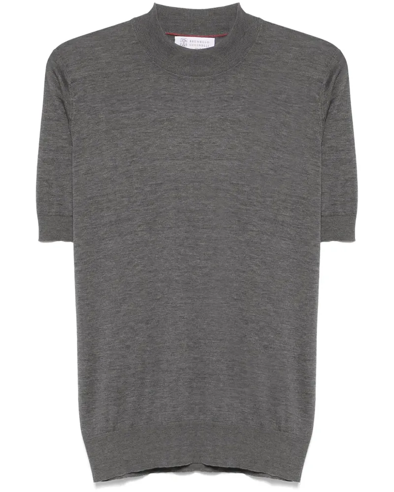 Brunello Cucinelli Fein gestricktes T-Shirt - Grau Grau