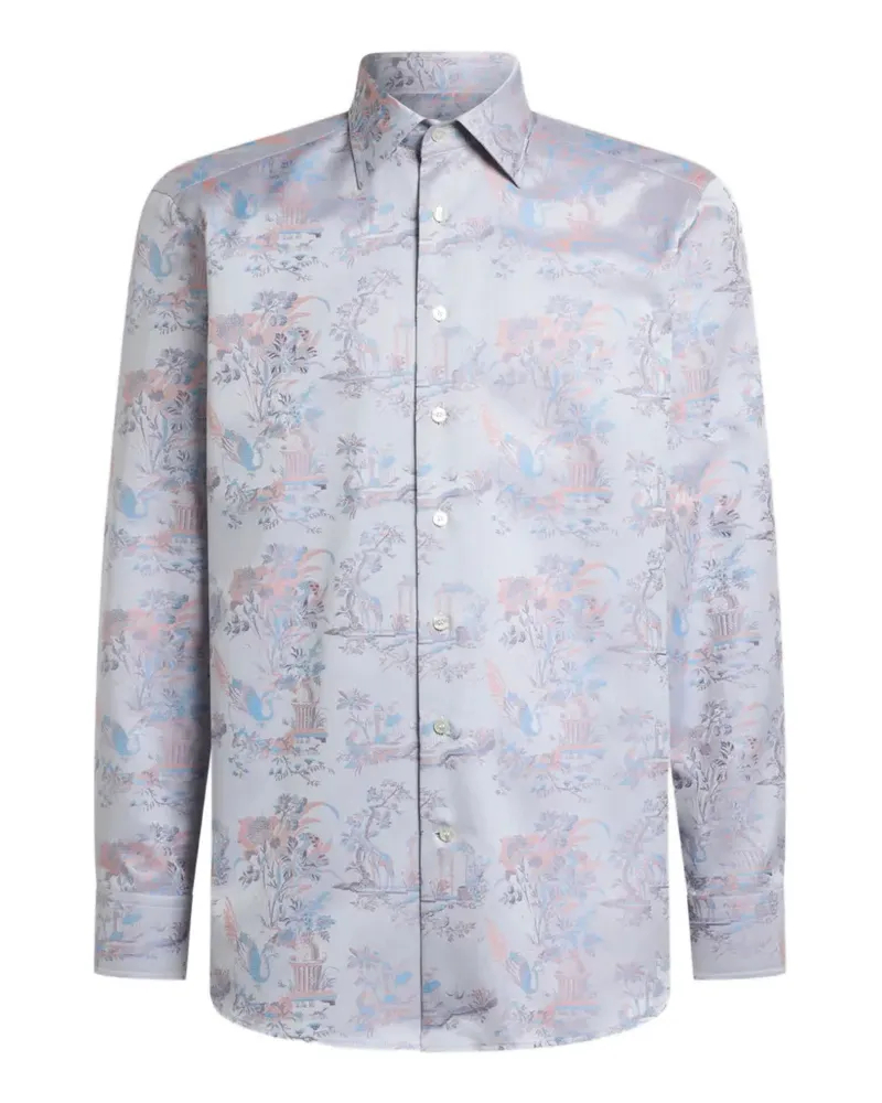 Etro cotton jacquard shirt with flower and animal motif - Blau Blau