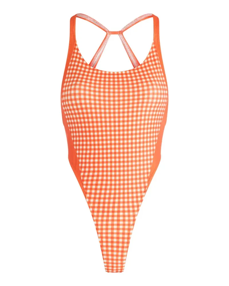Jean Paul Gaultier gingham open back swimsuit - Orange Orange