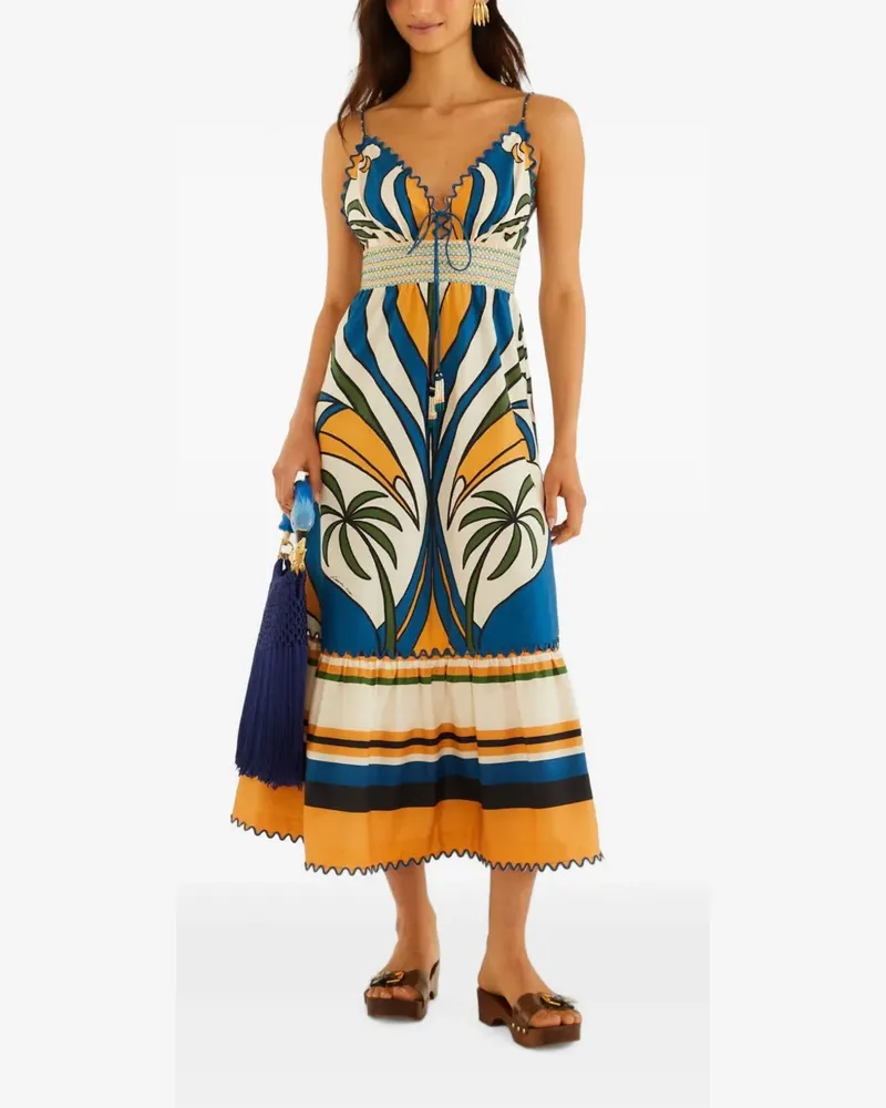 FARM Rio Midikleid mit tropischem Print - Nude Nude