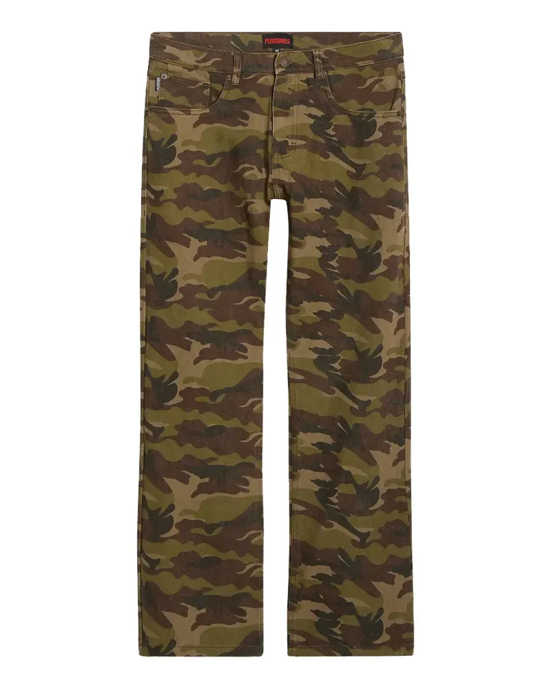 PLEASURES Schlagjeans mit Camouflage-Print - Grün Grün