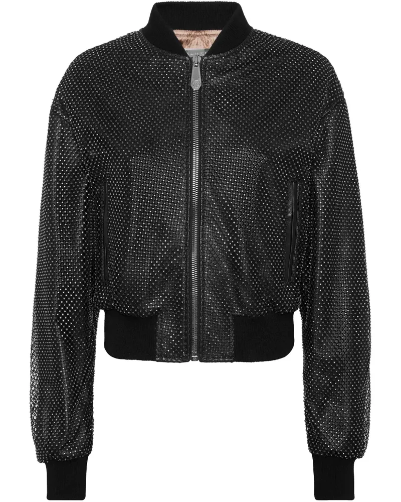 Philipp Plein Bomberjacke aus Leder - Schwarz Schwarz