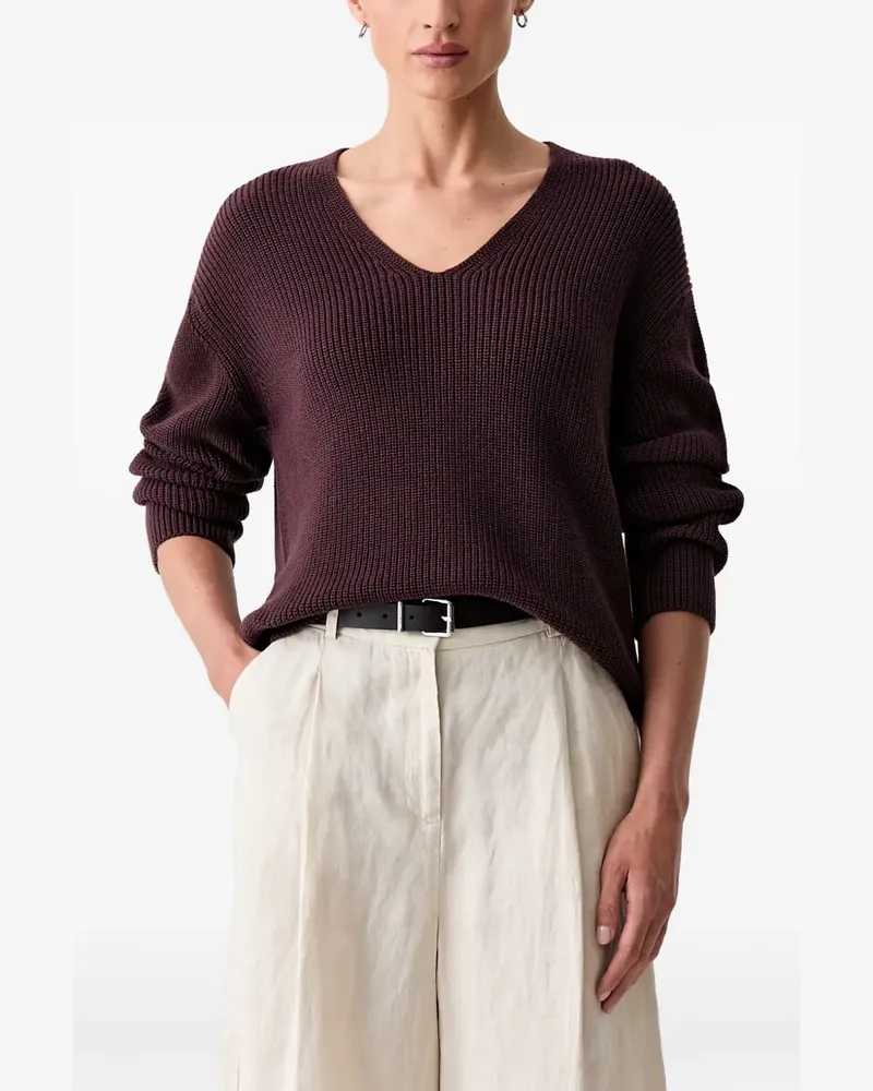 Marc O'Polo Gerippter Pullover mit V-Ausschnitt - Violett Violett