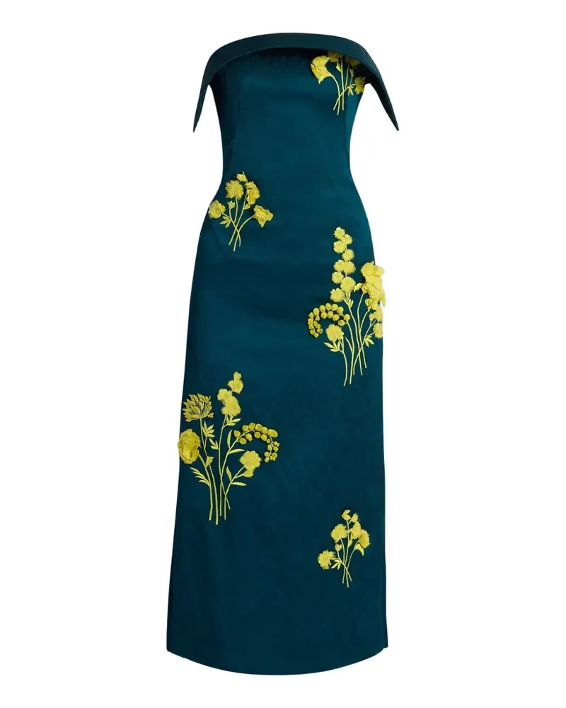 Erdem Maxikleid aus Satin mit Stickerei - Blau Blau