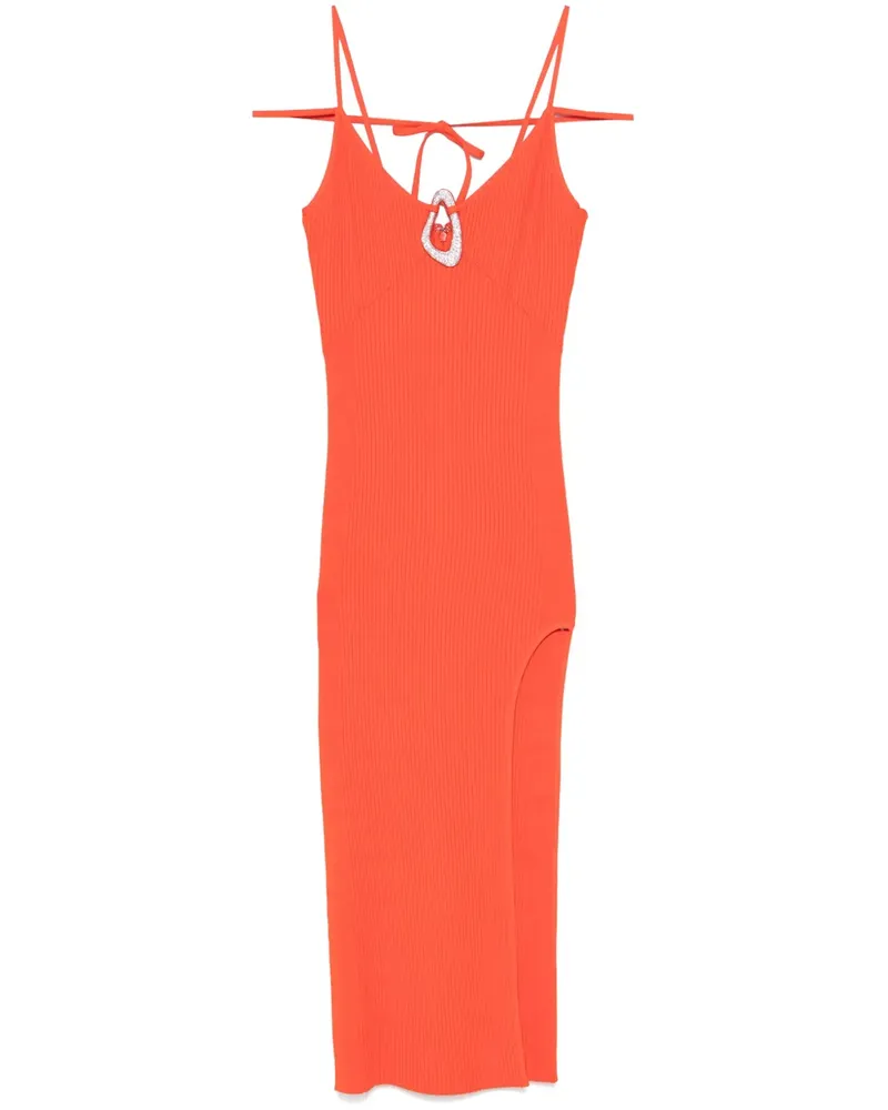 David Koma Gestricktes Maxikleid mit Kristallschnalle - Orange Orange