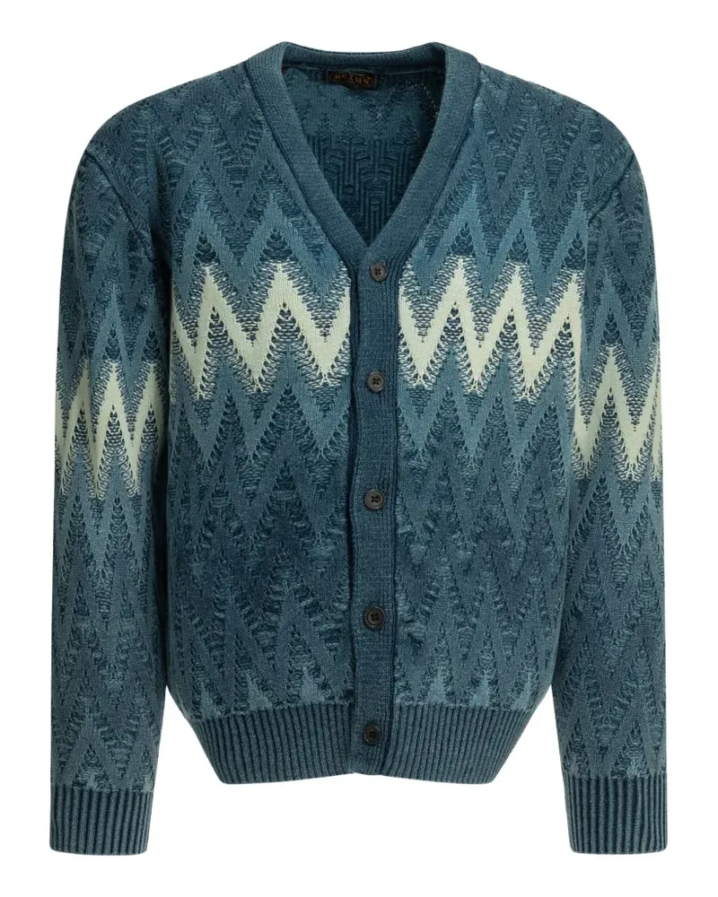 Beams Plus chevron-knit cotton cardigan - Blau Blau