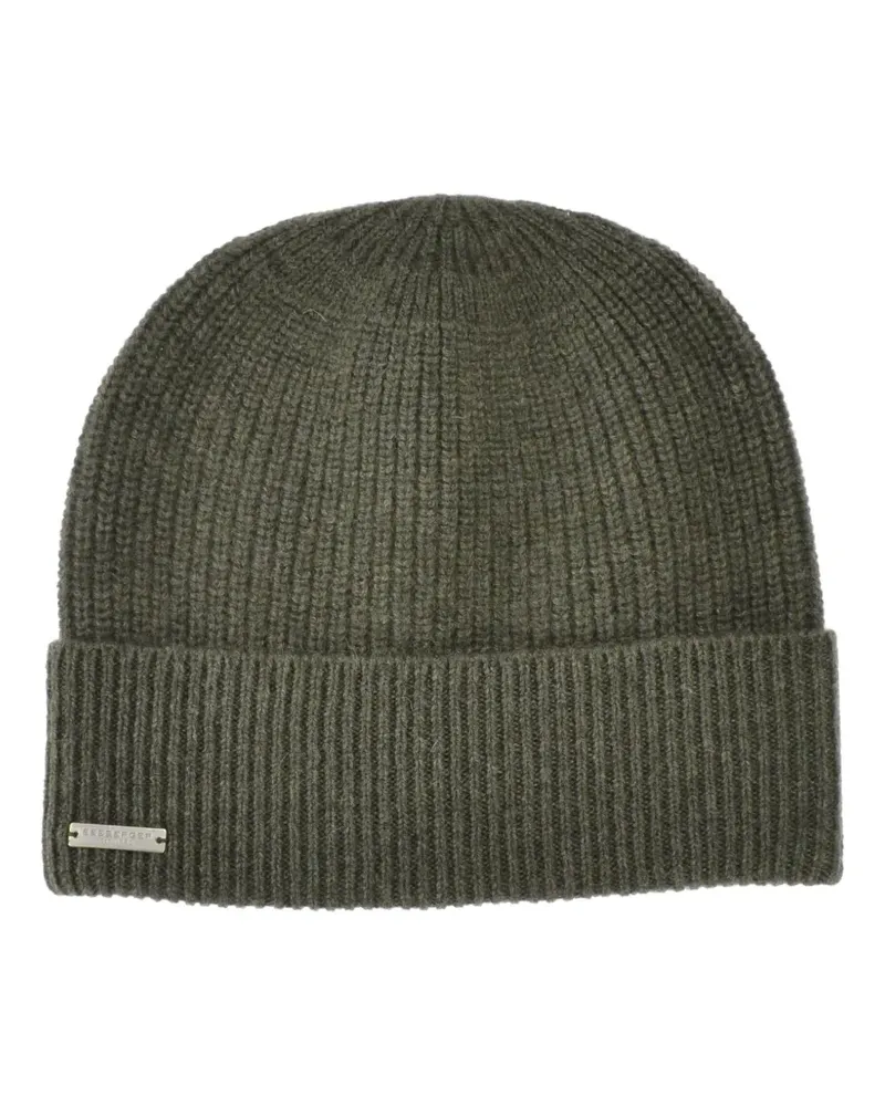 Seeberger Gerippte Beanie mit Logo-Schild - Grün Grün