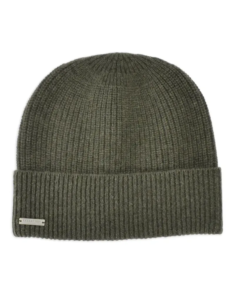 Seeberger Gerippte Beanie mit Logo-Schild - Grün Grün