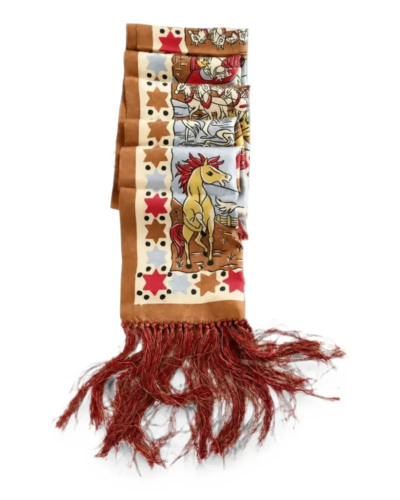 BODE Cowboy Comic Schal mit Fransenbesatz - Braun Braun