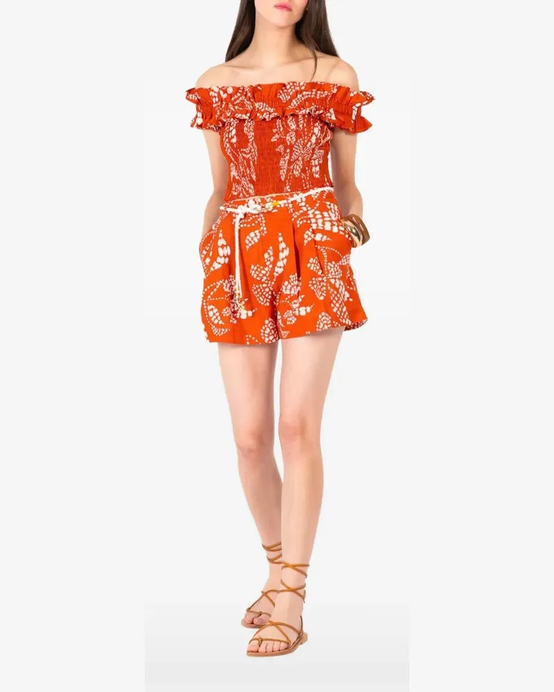 Poupette St Barth Gesmoktes Alitza Oberteil mit Rüschen - Orange Orange