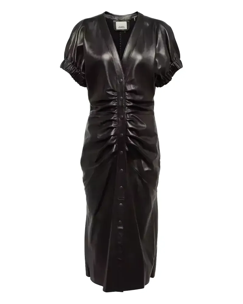 Isabel Marant Gerafftes Carly Midikleid mit Knöpfen - Schwarz Schwarz