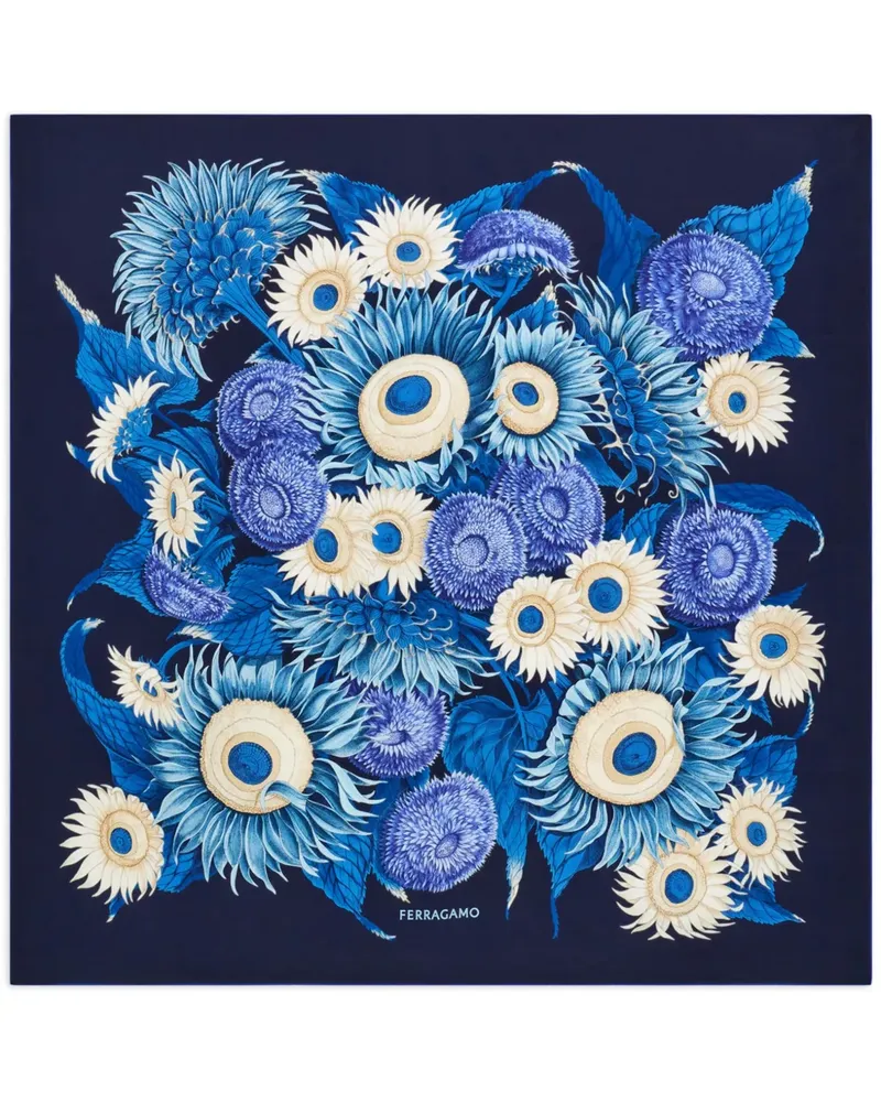 Ferragamo Schal aus Seide mit Sonnenblumen-Print - Blau Blau