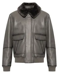 Yves Salomon Lederjacke mit Shearling-Kragen Grau