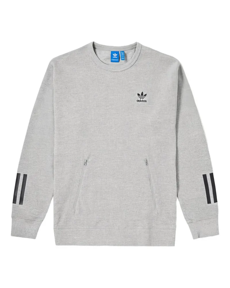 adidas Waffelstrick-Pullover mit drei Streifen - Grau Grau