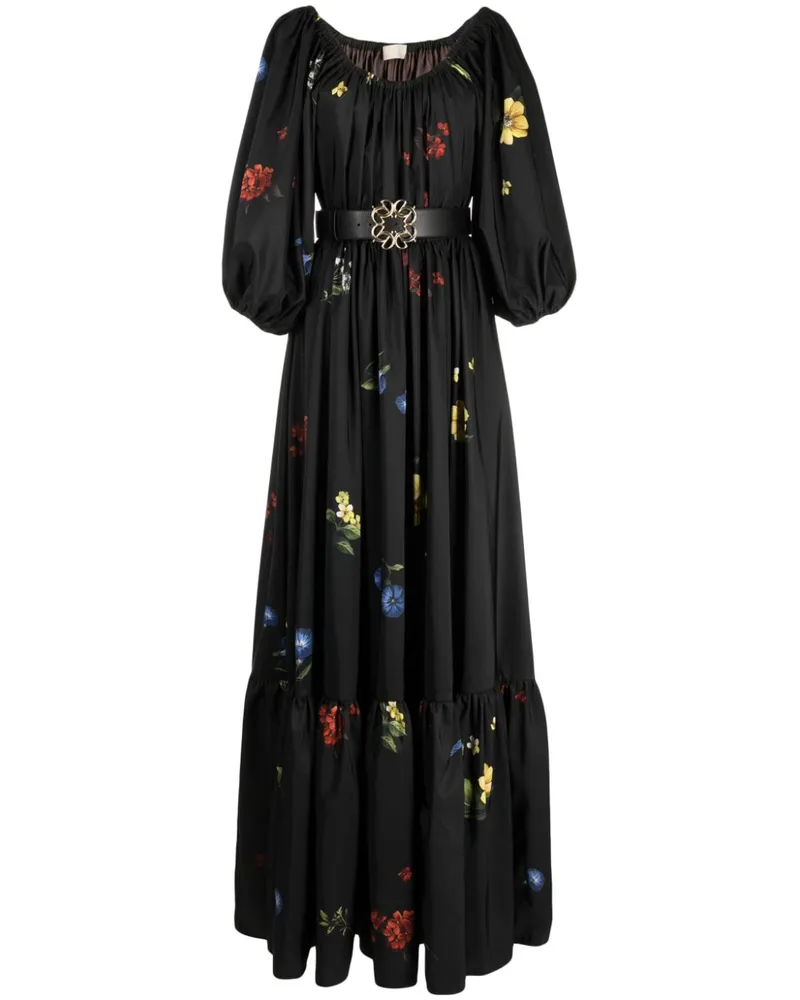 Elie Saab Maxikleid mit Blumen-Print - Schwarz Schwarz
